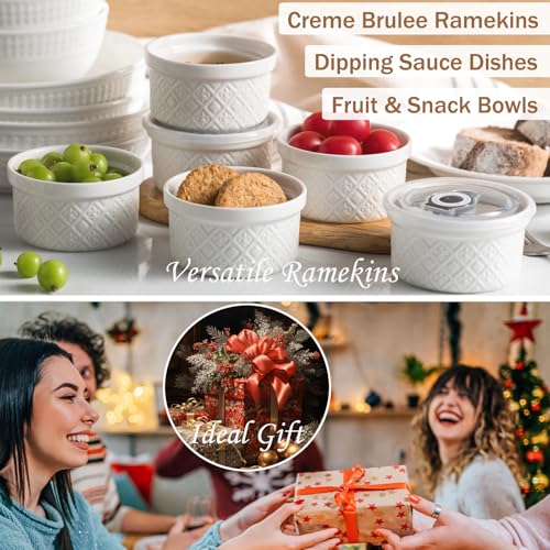 MISSYSSIM 12 oz Ramekin Oven Safe, Creme Brulee Ramekins with Lids, Small White Ceramic Ramekin, Mini Baking Bowls with Cover Set of 4, Ramekins Assorted Sizes - Image 3