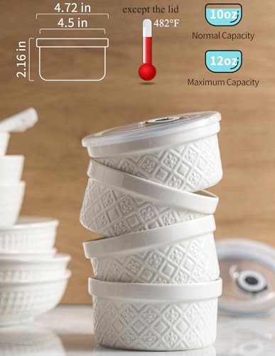 MISSYSSIM 12 oz Ramekin Oven Safe, Creme Brulee Ramekins with Lids, Small White Ceramic Ramekin, Mini Baking Bowls with Cover Set of 4, Ramekins Assorted Sizes - Image 2