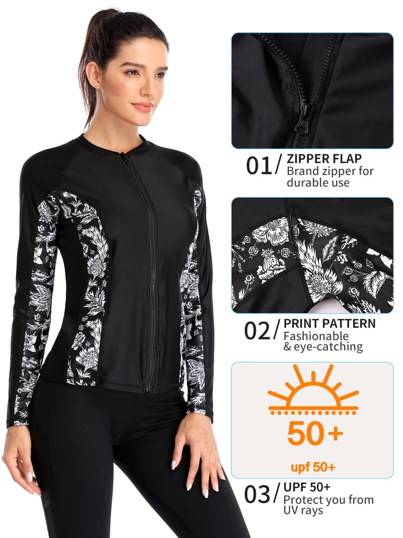 ATTRACO Long Sleeve Sporty Swim Shirt Womens Rashguard Tops Black XL - Image 4