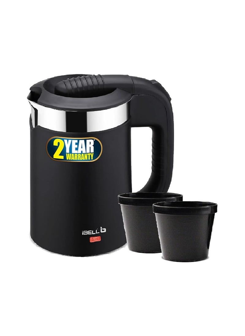 آي بيل غلاية كهربائية IBELL Sek105Bl سعة 500 مل مع غطاء قابل للإزالة، 950 واط، وظيفة القطع التلقائي، ستانلس ستيل مع عزل، كوبين مجانيين، غلاية مزدوجة الجدار (أسود)، 950 واط، 0.5 لتر  - Image 1