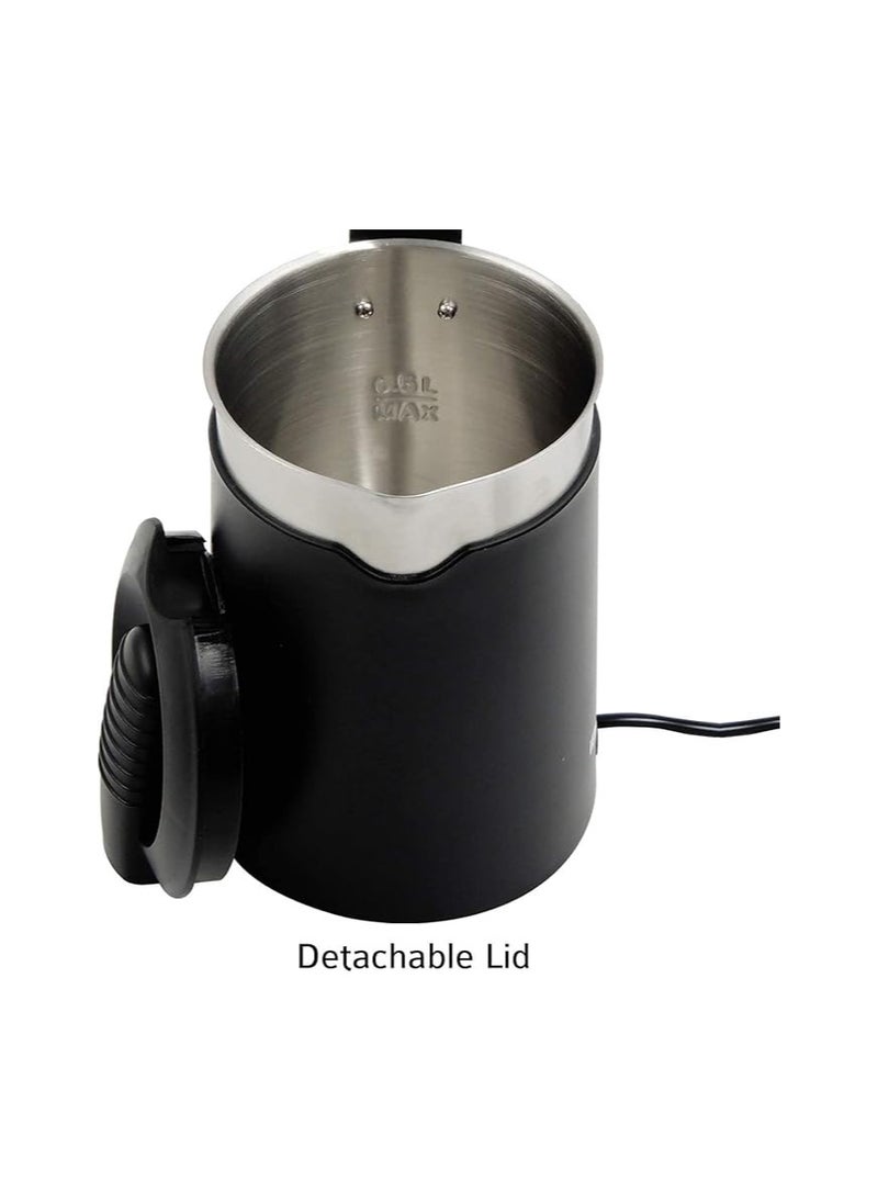 آي بيل غلاية كهربائية IBELL Sek105Bl سعة 500 مل مع غطاء قابل للإزالة، 950 واط، وظيفة القطع التلقائي، ستانلس ستيل مع عزل، كوبين مجانيين، غلاية مزدوجة الجدار (أسود)، 950 واط، 0.5 لتر  - Image 3