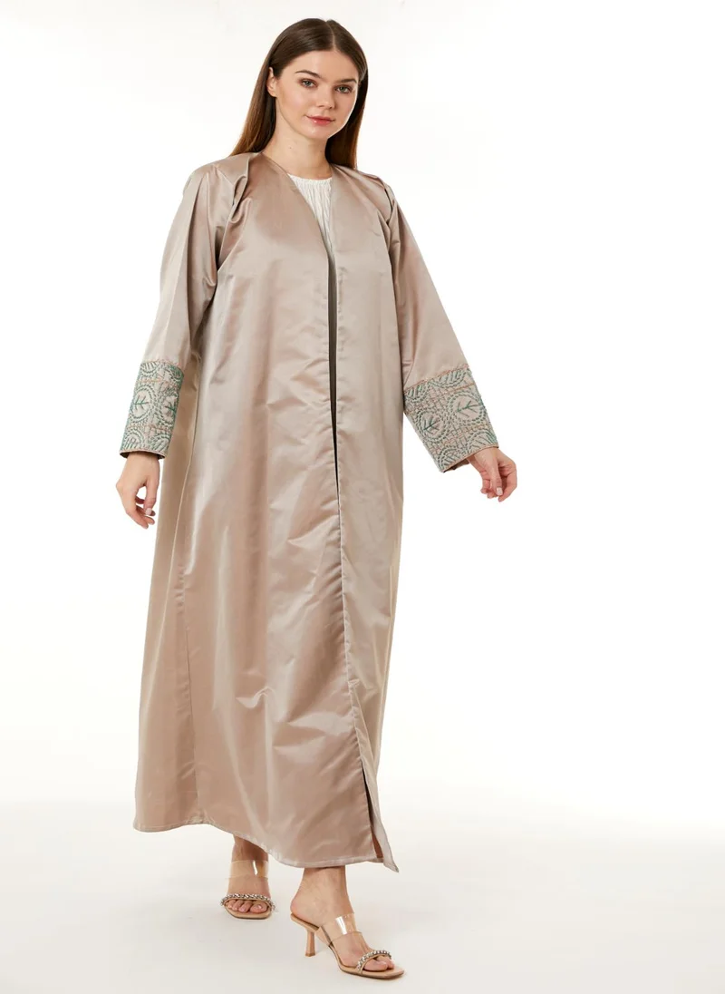 مويستريت Tan Victoria Satin Hand Embellished Abaya
