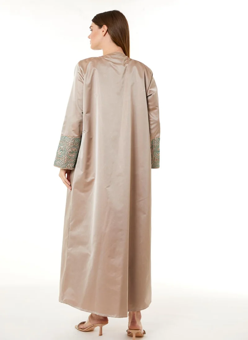 مويستريت Tan Victoria Satin Hand Embellished Abaya
