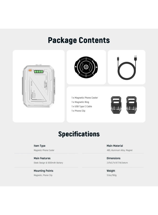 Neewer Magnetic Phone Cooler with 5000mAh Battery, NEEWER BASICS Portable Phone Cooling Fan for Gaming, Streaming, Vlogging, Video Recording, Compatible with iPhone 16 15 Pro Max 14 13 12 MagSafe & Android Smartphones | Lightweight Mobile Cooling Accessory - Image 3