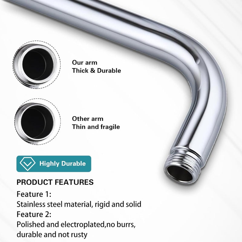 Enoughmen 12 Inch Shower Arm with Flange,Stainless Steel 90 Degree Rain Shower Head Extension Arm,Wall-Mounted Shower Head Arm for Fixed Shower Head,Chrome - Image 4