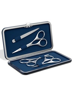 Suvorna Premium Beard & Mustache Scissors Set/Kit With Beard Scissors For Men - Grooming Scissors Men/Facial Hair Scissors/Nose Scissors - Eyebrow Scissors - Slant Tweezers (4 Pcs Blue)  - Image 1
