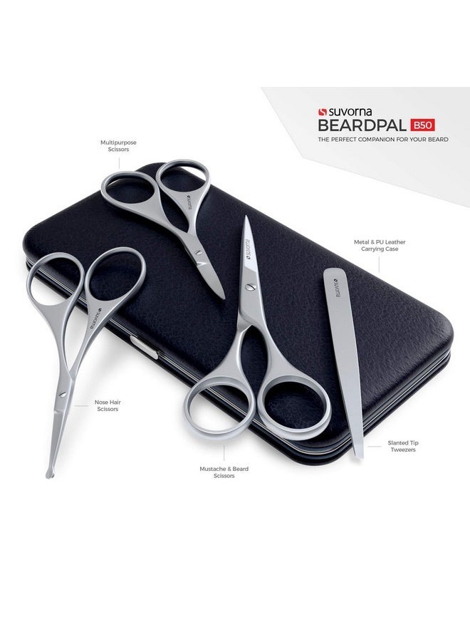 Suvorna - Premium Beard & Mustache Scissors Set/Kit With Beard Scissors For Men - Grooming Scissors Men/Facial Hair Scissors/Nose Scissors - Eyebrow Scissors - Slant Tweezers (4 Pcs Blue) - Image 1