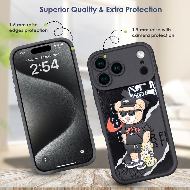 Enflamo for iPhone 17 Pro MAX Case Matte Back Silicone Cover 3D Designed | Camera Bump Protection (Black) - Image 3