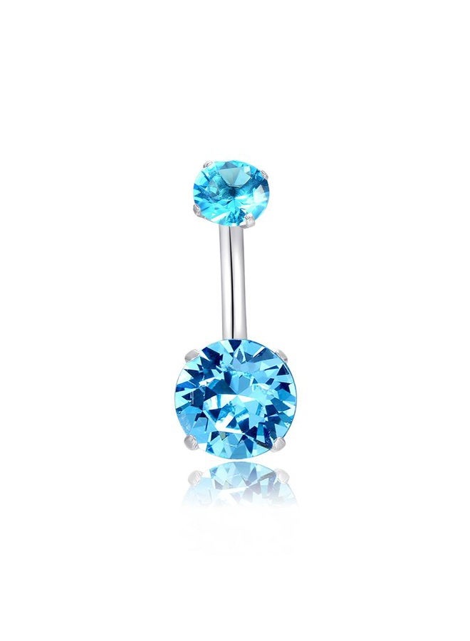 HQLA 14G Belly Button Rings Surgical Stainless Steel Round Cubic Zirconia Navel Barbell Stud Body Piercing, 10mm, Crystal, cubic-zirconia - Image 1