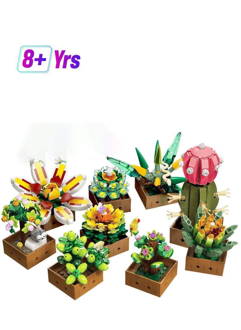 Excefore Flower Botanical Bonsai Building Set, 9 Pack Succulent Building Toys, Succulent Set for Home Decor, Valentine's Day, Mother's Day, Botanical Collection for Adults and Kids, 913pcs  - Image 1