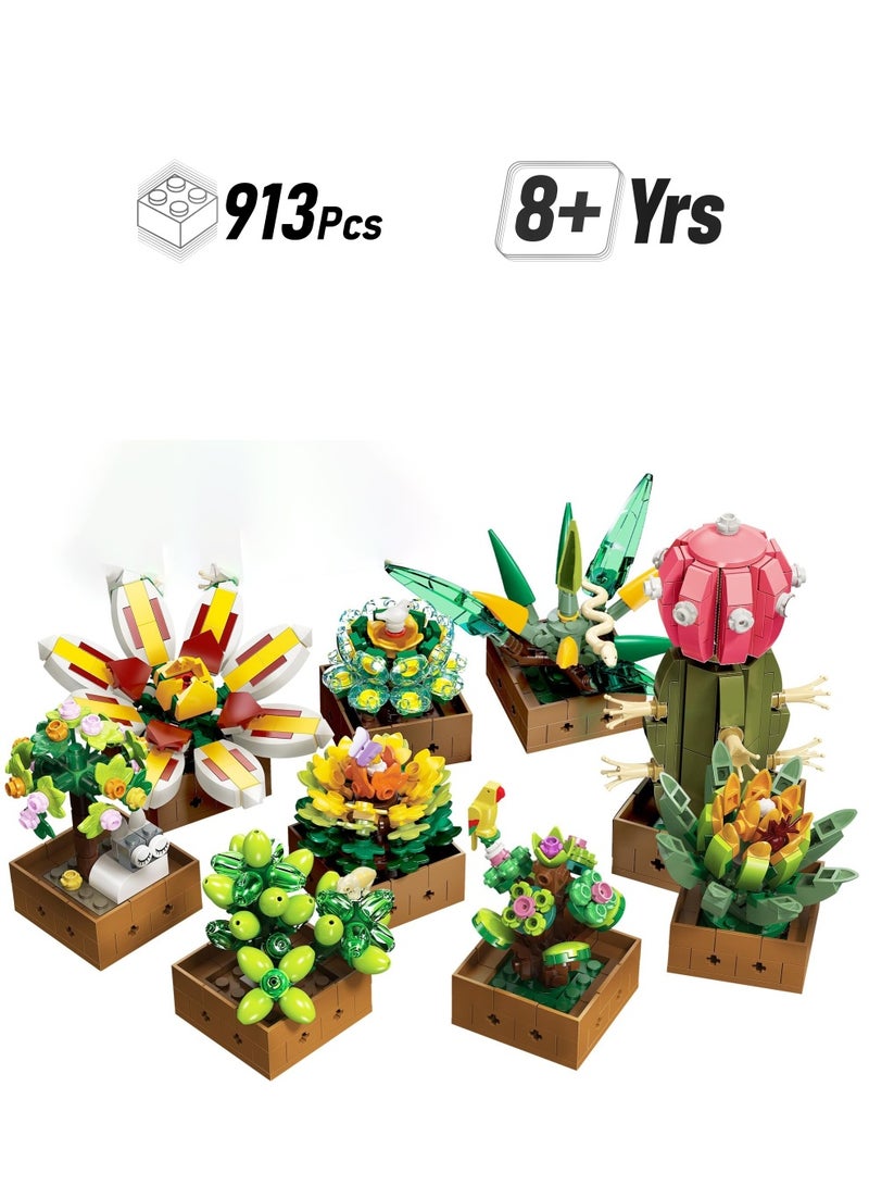 Excefore Flower Botanical Bonsai Building Set, 9 Pack Succulent Building Toys, Succulent Set for Home Decor, Valentine's Day, Mother's Day, Botanical Collection for Adults and Kids, 913pcs  - Image 1