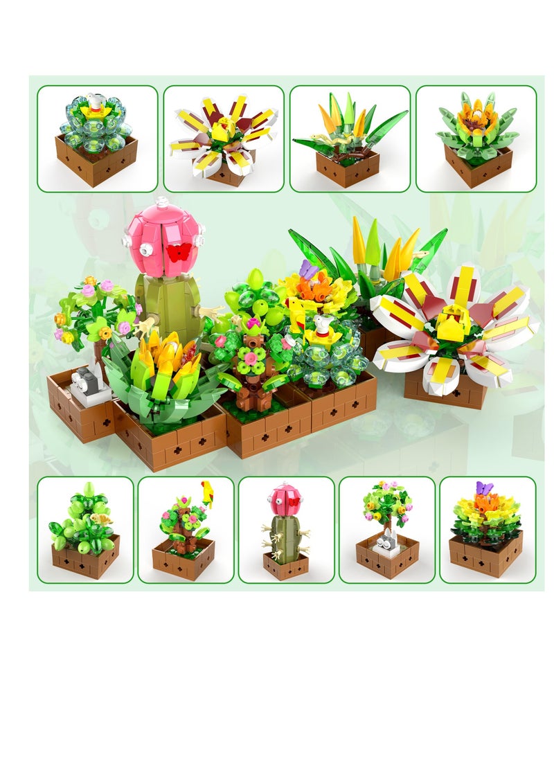Excefore Flower Botanical Bonsai Building Set, 9 Pack Succulent Building Toys, Succulent Set for Home Decor, Valentine's Day, Mother's Day, Botanical Collection for Adults and Kids, 913pcs  - Image 2