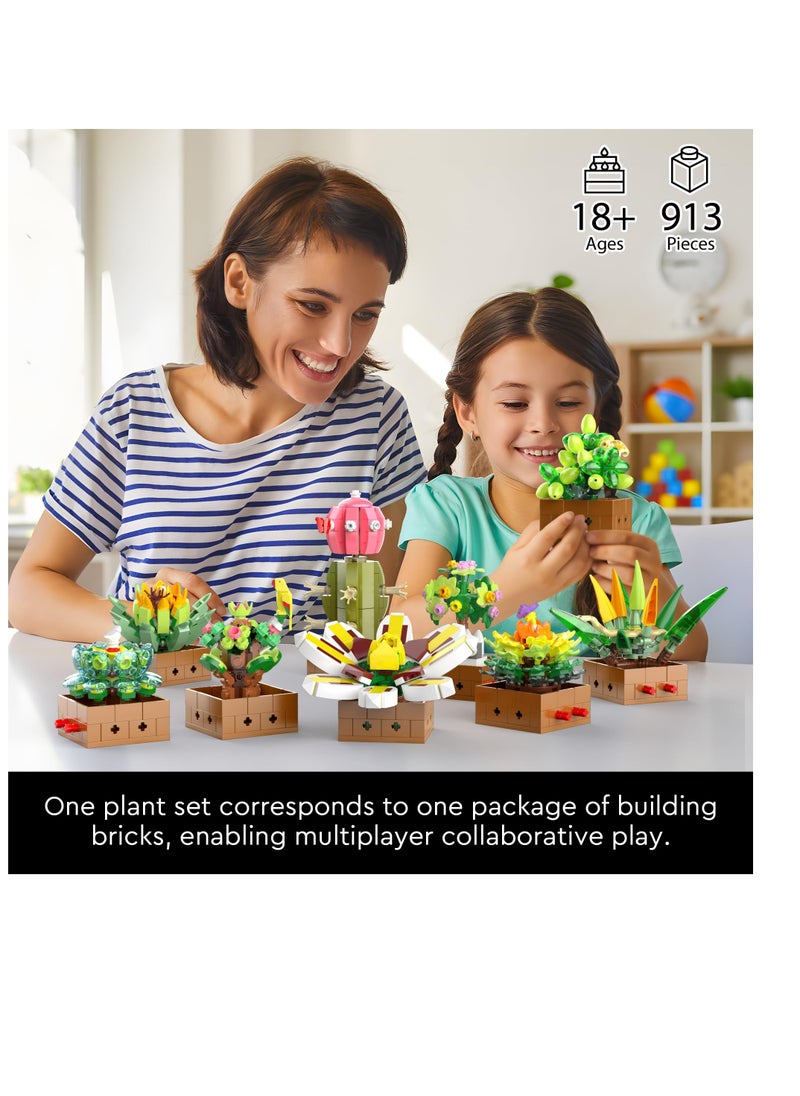 Excefore Flower Botanical Bonsai Building Set, 9 Pack Succulent Building Toys, Succulent Set for Home Decor, Valentine's Day, Mother's Day, Botanical Collection for Adults and Kids, 913pcs  - Image 4