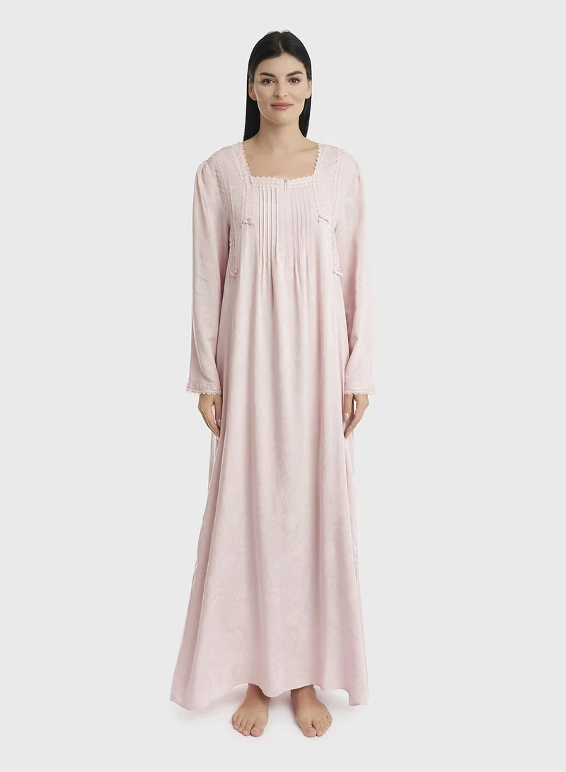 KASHKHA Square Neckline Viscose Jacquard Nighty (CNH404)