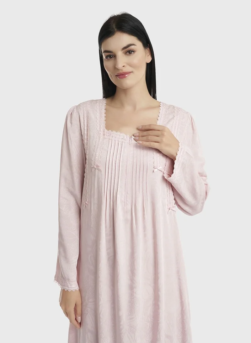 KASHKHA Square Neckline Viscose Jacquard Nighty (CNH404)