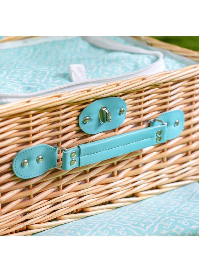 DANUBE HOME 4-Piece Multi-Color Picnic Basket Set - Includes Ceramic Plates, Cutlery, Goblets, Wine Opener, Salt & Pepper Shakers, and Blanket - Ideal for Outdoor Adventures - Image 2