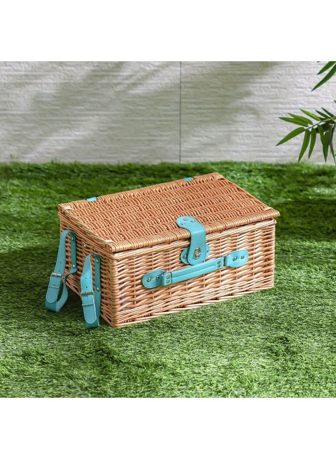 DANUBE HOME 4-Piece Multi-Color Picnic Basket Set - Includes Ceramic Plates, Cutlery, Goblets, Wine Opener, Salt & Pepper Shakers, and Blanket - Ideal for Outdoor Adventures - Image 1