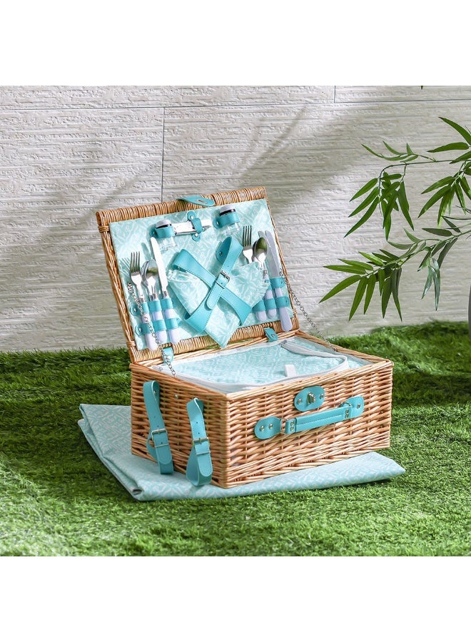 DANUBE HOME 4-Piece Multi-Color Picnic Basket Set - Includes Ceramic Plates, Cutlery, Goblets, Wine Opener, Salt & Pepper Shakers, and Blanket - Ideal for Outdoor Adventures - Image 5