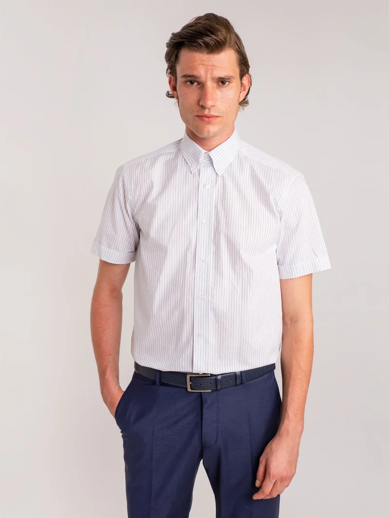 دوفي White Men's Regular Fit Elton Button Collar Short Sleeve Shirt