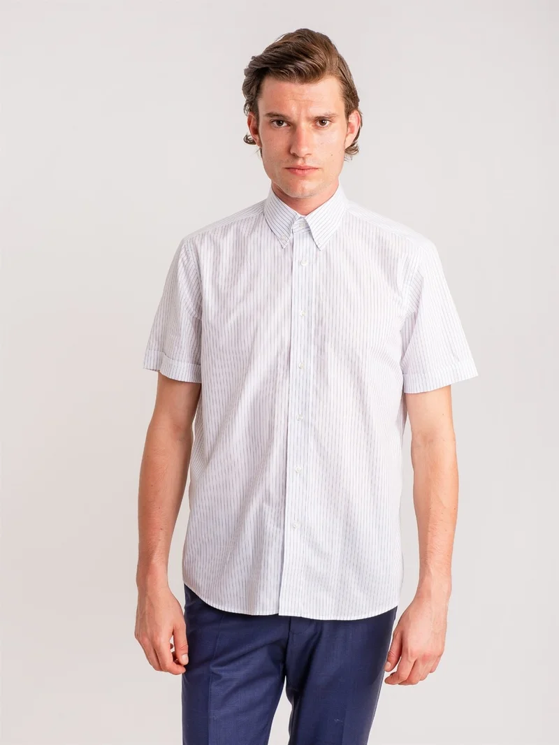 دوفي White Men's Regular Fit Elton Button Collar Short Sleeve Shirt