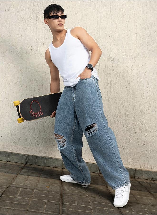 Hubberholme - Mid Rise Baggy Fit Ripped Jeans by Styli - Image 1
