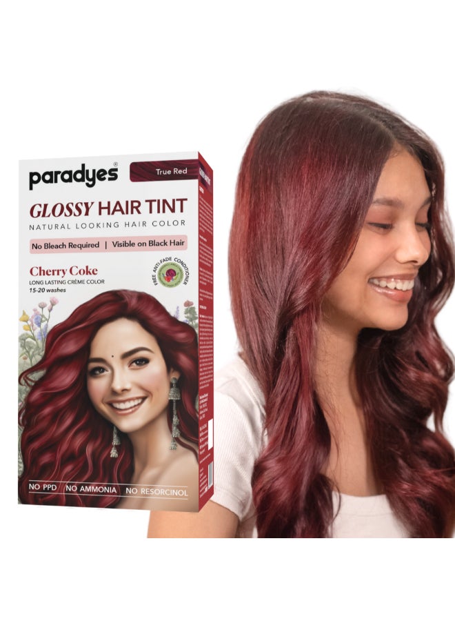 Paradyes No Bleach Cherry Coke Glossy Hair Tint, Ammonia-Free Formula for Natural Black Hair, Visible on Natural Black Hair, Includes Anti-Fade Conditioner for Long-Lasting Shine, 6.6 True Red - Image 1
