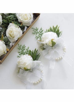 Excefore Women's Wrist Corsage Wedding Groomsmen and Bridesmaids Corsages Rose Wristlet Band Bracelet for Women Bride Bridesmaid(2 PCS)  - Image 1