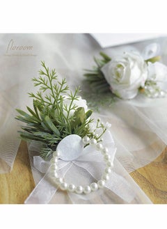 Excefore Women's Wrist Corsage Wedding Groomsmen and Bridesmaids Corsages Rose Wristlet Band Bracelet for Women Bride Bridesmaid(2 PCS)  - Image 5