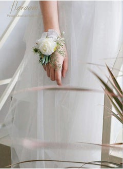 Excefore Women's Wrist Corsage Wedding Groomsmen and Bridesmaids Corsages Rose Wristlet Band Bracelet for Women Bride Bridesmaid(2 PCS)  - Image 2