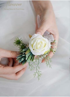 Excefore Women's Wrist Corsage Wedding Groomsmen and Bridesmaids Corsages Rose Wristlet Band Bracelet for Women Bride Bridesmaid(2 PCS)  - Image 4
