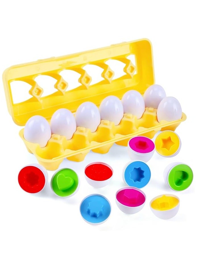 Matching Eggs - Toddler Toys - Educational Color & Recognition Skills Study Toys, for Learn Color & Shape Match Egg Set, for Age 2 Years Old and 2 Years Up Kid Baby Toddler Boy Girl.(12 Eggs) - Image 1
