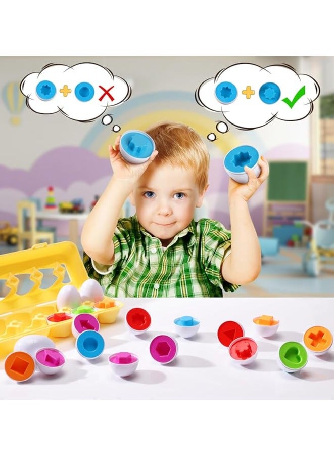 Matching Eggs - Toddler Toys - Educational Color & Recognition Skills Study Toys, for Learn Color & Shape Match Egg Set, for Age 2 Years Old and 2 Years Up Kid Baby Toddler Boy Girl.(12 Eggs) - Image 3