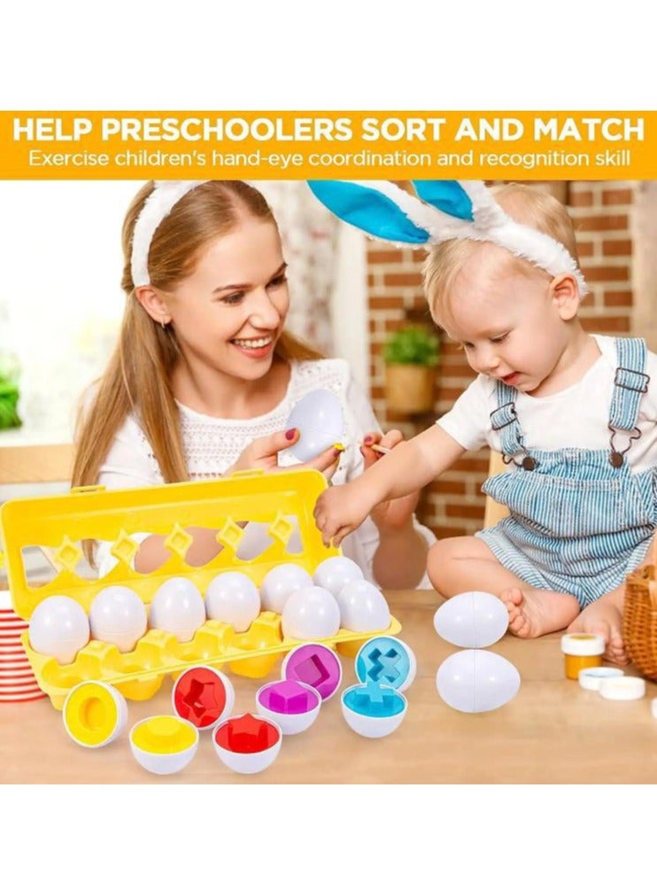 Matching Eggs - Toddler Toys - Educational Color & Recognition Skills Study Toys, for Learn Color & Shape Match Egg Set, for Age 2 Years Old and 2 Years Up Kid Baby Toddler Boy Girl.(12 Eggs) - Image 4