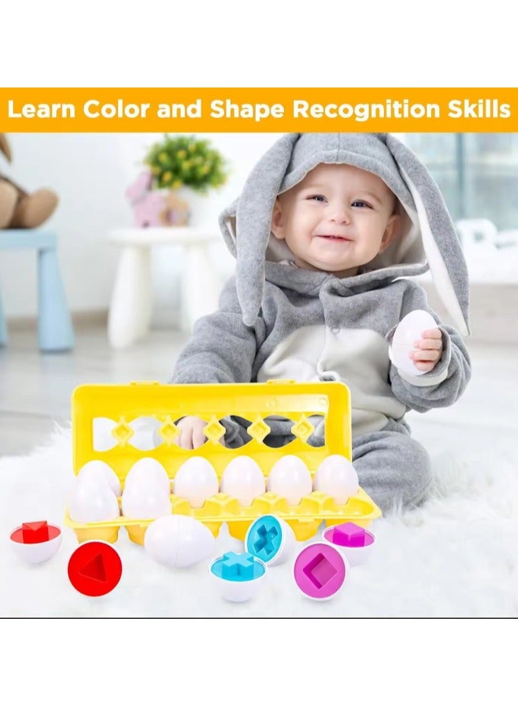Matching Eggs - Toddler Toys - Educational Color & Recognition Skills Study Toys, for Learn Color & Shape Match Egg Set, for Age 2 Years Old and 2 Years Up Kid Baby Toddler Boy Girl.(12 Eggs) - Image 5