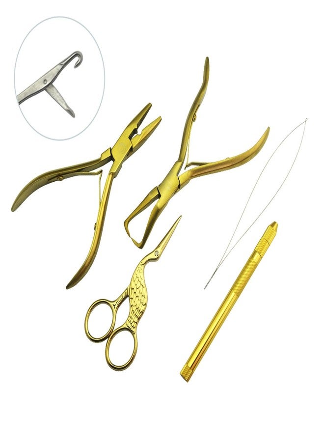 TOPWAYS Hair Extension Beading Tool Kit Hair Extensions Micro Link Bead Closer and Remover Pliers and Cutting Scissors Set, Link Micro Ring Loop Needle Pulling Hook Threader Wire for Silicone Rings (Gold) - Image 3