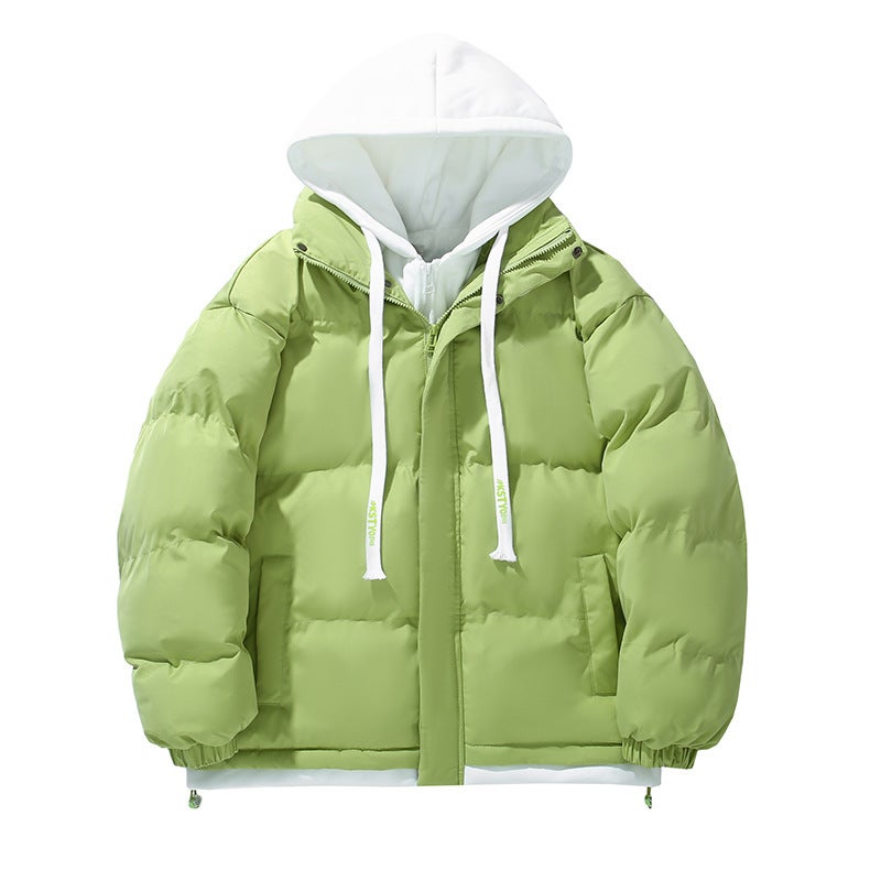 Winter Cotton-Padded Jacket Coat Men'S Short Couple'S Hooded Fake Two-Piece Trendy All-Match Bread Suit Loose Cotton Clothes - Image 3