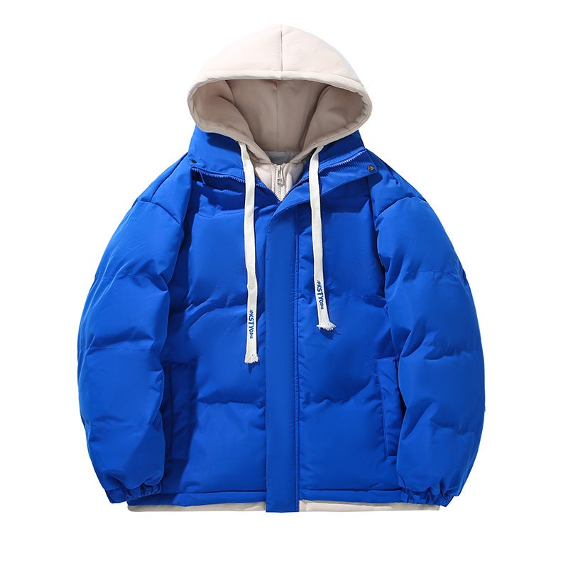 Winter Cotton-Padded Jacket Coat Men'S Short Couple'S Hooded Fake Two-Piece Trendy All-Match Bread Suit Loose Cotton Clothes - Image 4