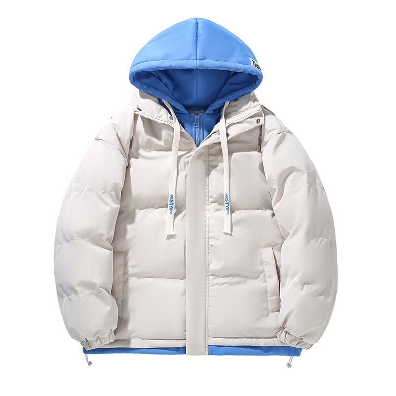 Winter Cotton-Padded Jacket Coat Men'S Short Couple'S Hooded Fake Two-Piece Trendy All-Match Bread Suit Loose Cotton Clothes - Image 2