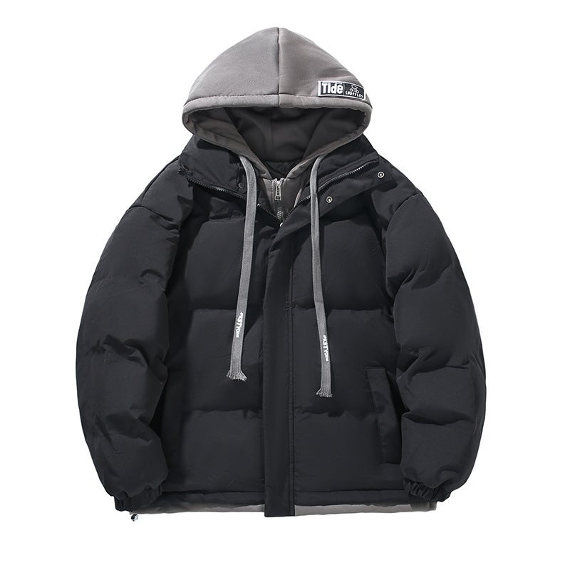 Winter Cotton-Padded Jacket Coat Men'S Short Couple'S Hooded Fake Two-Piece Trendy All-Match Bread Suit Loose Cotton Clothes - Image 5