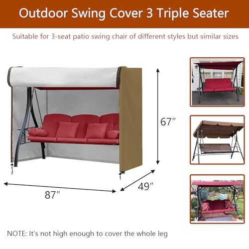 FLYMEI Outdoor Swing Cover 3 Seater Hammock Cover for Porch Swing Canopy Glider Chair and Other Patio Furniture Waterproof Windproof All Weather Protection 87 L x 49W x 67H - Image 3