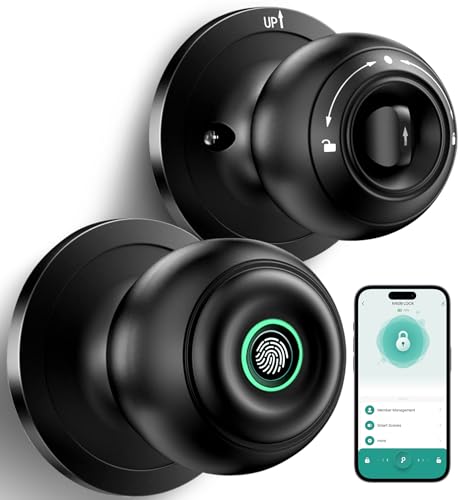 KLLOQUE Fingerprint Door Lock, Smart Fingerprint Door Knob with Lock, Biometric Door knob with App Control & Key, Keyless Thumbprint Entry Door Lock for Bedroom, Front Door, Home, Apartment Office-Matte Black - Image 3