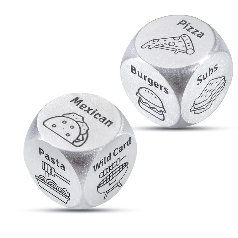 FOOZDEEVAAQ 2 PCS Food Dice Game Fathers Day Presents for Husband Men Dad Food Decision Dinner Dice for Couple Graduation Gift for Him Her Anniversary Steel Gifts for Couple Gift for Girlfriend Boyfriend Birthday - Image 3
