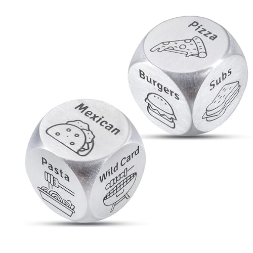 FOOZDEEVAAQ 2 PCS Food Dice Game Fathers Day Presents for Husband Men Dad Food Decision Dinner Dice for Couple Graduation Gift for Him Her Anniversary Steel Gifts for Couple Gift for Girlfriend Boyfriend Birthday - Image 1