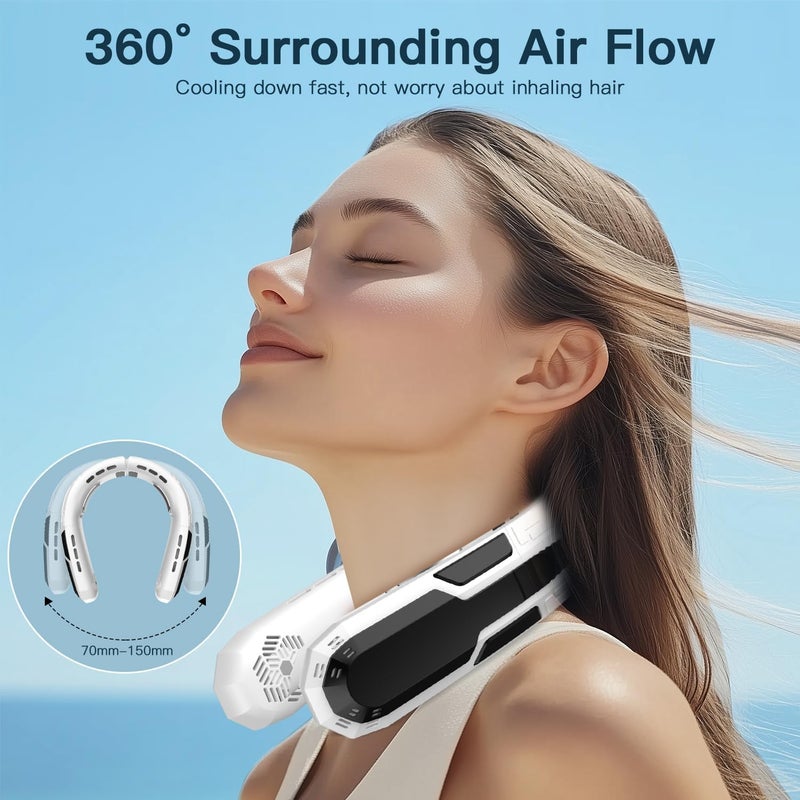 مروحة رقبة محمولة من ، مروحة رقبة قابلة لإعادة الشحن، مروحة شخصية تبريد 360 درجة، 3 سرعات قابلة للطي هادئة قابلة للارتداء للسفر في الهواء الطلق والداخل، هدايا عيد الميلاد للرجال والنساء - أبيض وأسود - Image 4