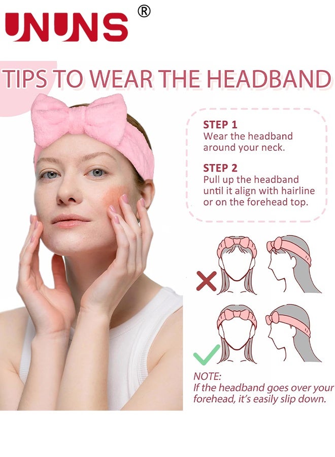 UNUNS مجموعة 16 قطعة من أشرطة غسل الوجه، روابط الشعر، شريط غسل الوجه من الفليس الكورالي، سوار، مشبك شعر على شكل زهرة ومشبكين شعر ورديين لغسل الوجه، الاستحمام، العناية بالبشرة، ملحقات الشعر، وردي - Image 4