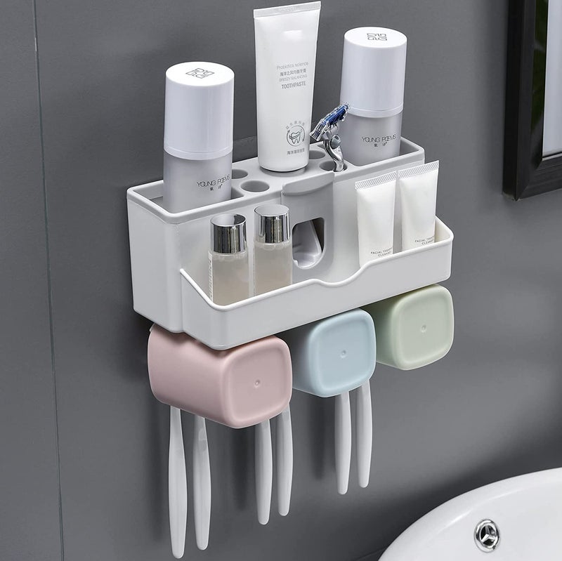 Tyzag Toothbrush Holders for Bathroom, Toothbrush Holder Wall Mounted, Toothpaste Dispenser (3 Cup) - Image 1