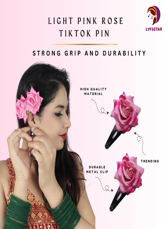LYF5STAR Baby Pink Color Handmade Rose Tiktok, Rose Hair Accessories for Stylish Bridal Women, Elegant Wedding Hair Accessories | Pack of 4 - Image 2