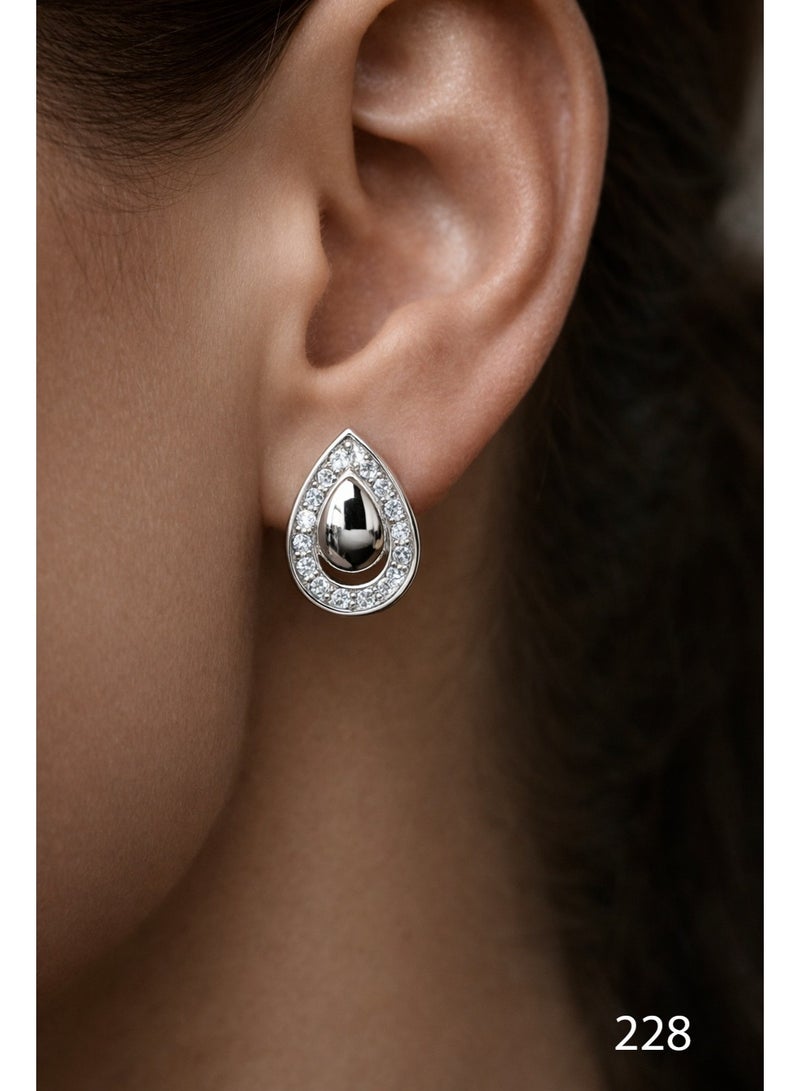 3Diamonds Platinum & Rhodium Plated Teardrop Stud Earrings with Zircon Halo - Image 5