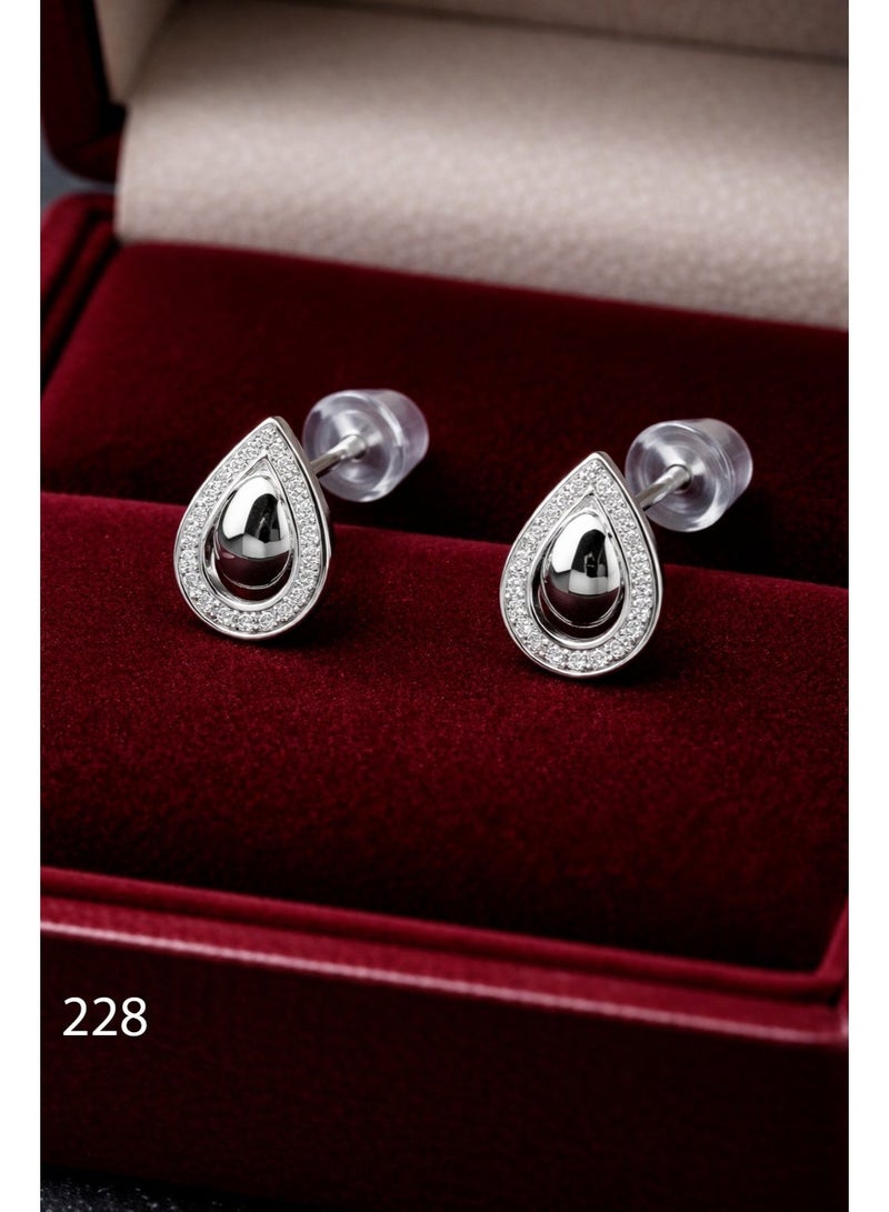 3Diamonds Platinum & Rhodium Plated Teardrop Stud Earrings with Zircon Halo - Image 1