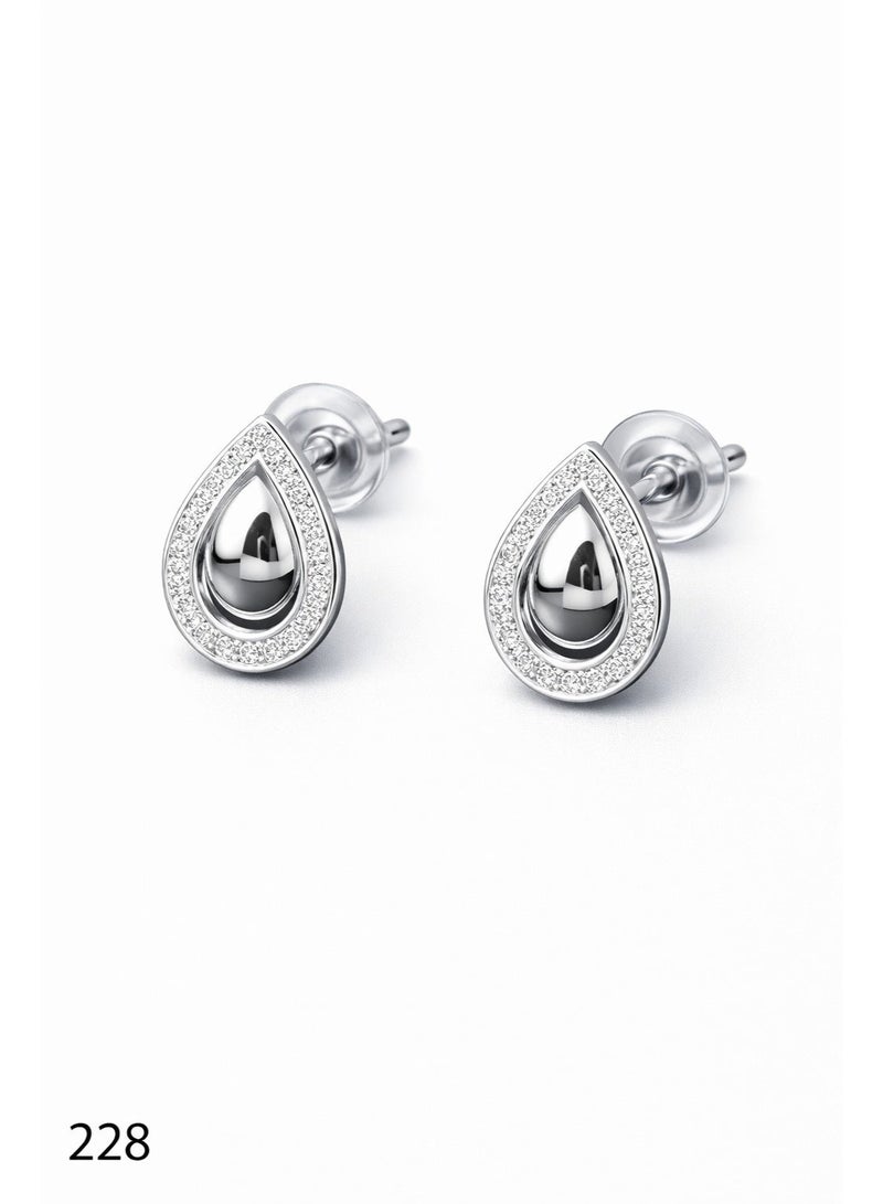 3Diamonds Platinum & Rhodium Plated Teardrop Stud Earrings with Zircon Halo - Image 4